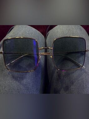 Ray-Ban Gold Square Metal Sunglasses with Greenish Lenses